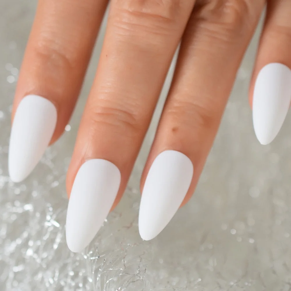 Professional Almond shaped Nail Tips Stiletto Matte Fake Nails White Short Press On Nails With Free Adhesive Tabs-Nail Inspo