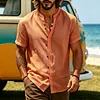 Men's Linen V-Neck Short Sleeve Shirt Lightweight Breathable Casual Summer Top by Inlyline