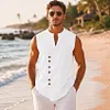Men's Linen Sleeveless Vest, Casual Button Front Beach Shirt, Summer Vacation Top by Inlyline