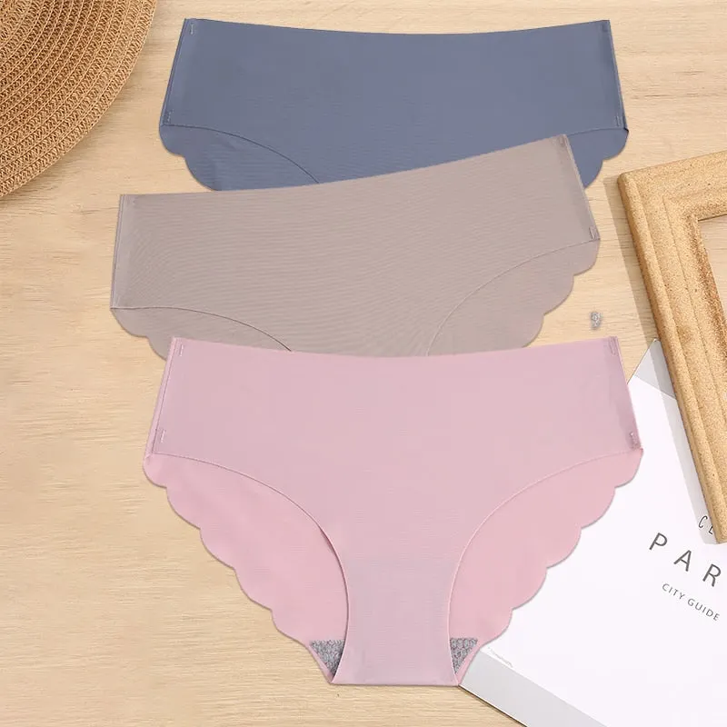 FINETOO 3PCS/Set M-XL Seamless Ice Silk Women Panties Sexy Pantys 7 Solid Colors Breathable Pantys Underwear For Girls Lingerie