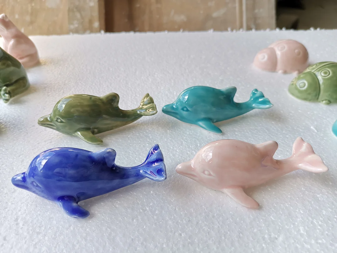 2 Dolphin Porcelain Toilet Bolt Covers 
