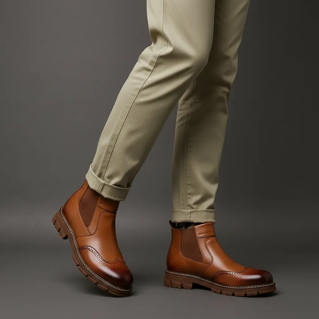 Men's Leather Chelsea Boots - Brogue Detail Winter Boots &ndash; view 2