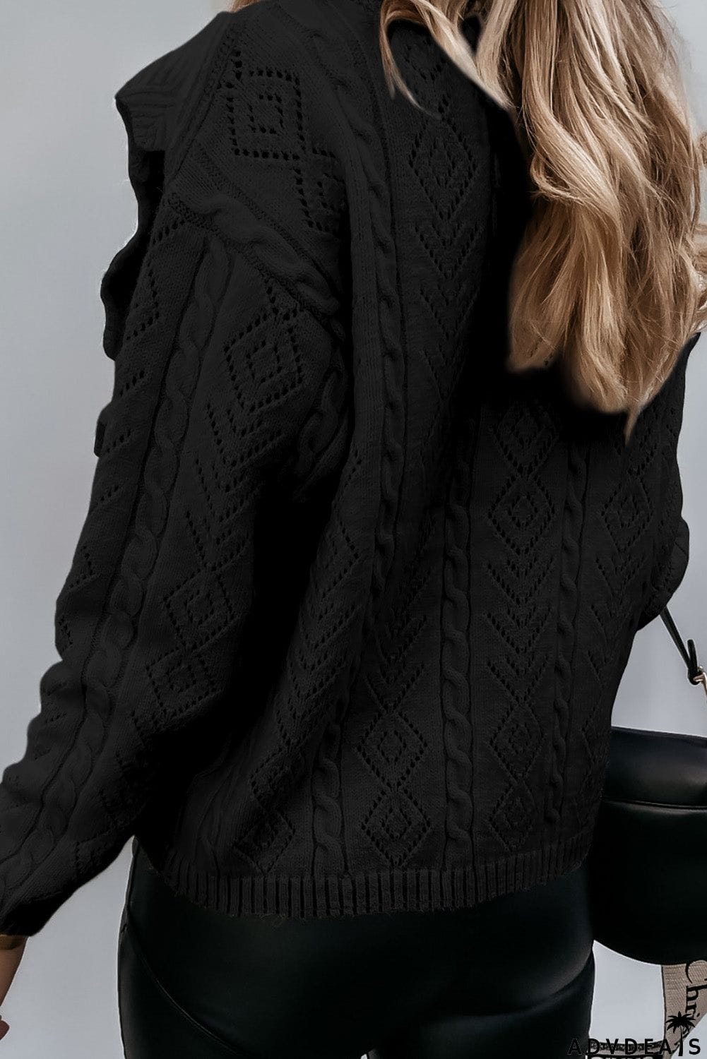Ruffled Buttoned Open Front Knitted Sweater