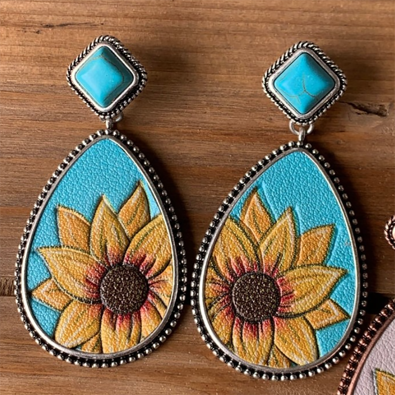 Fashion sunflower retro turquoise earrings