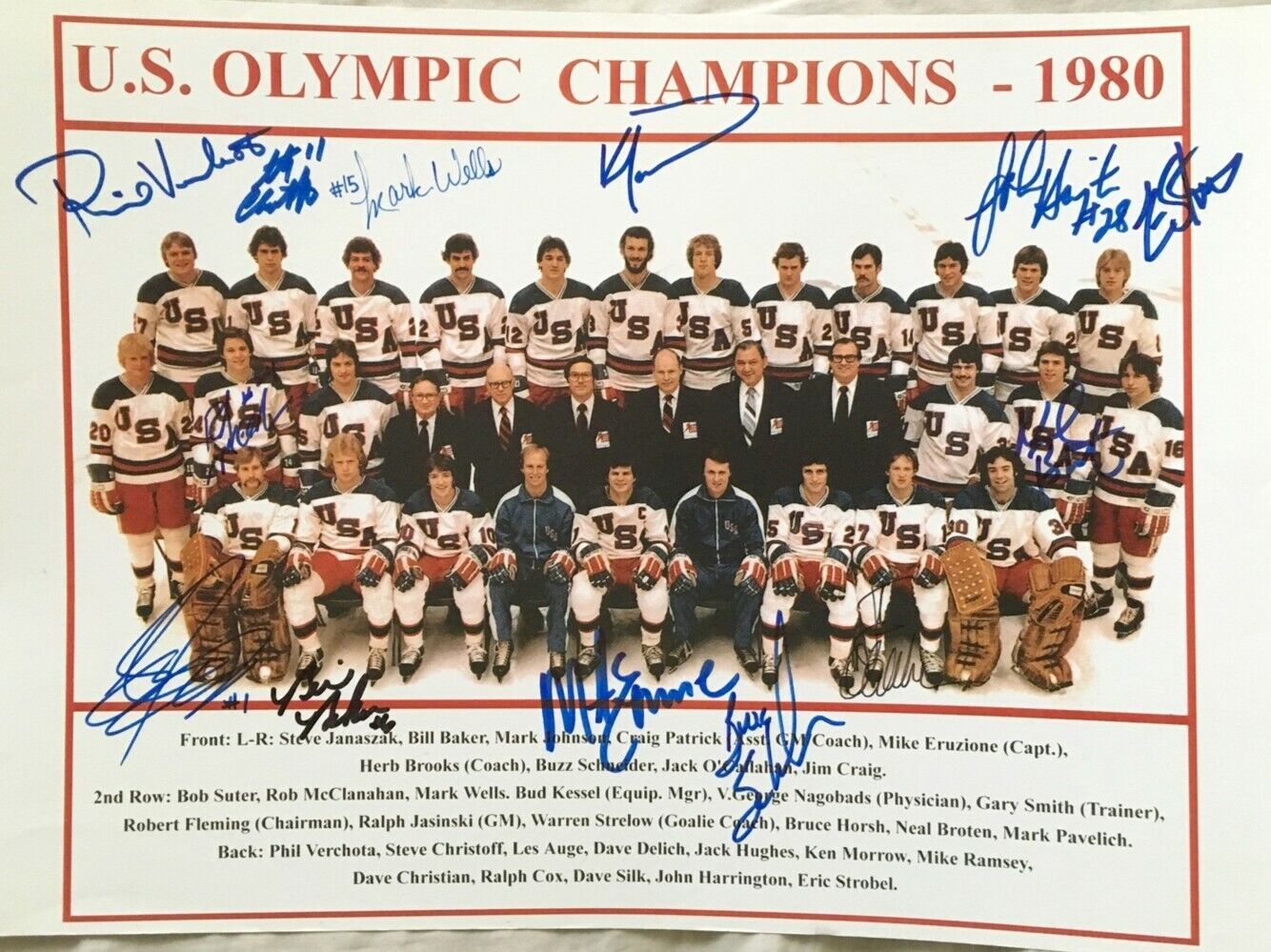 1980 Miracle on Ice US Olympic Hockey Team 12 signed 11x14 Photo Poster painting Broten Eruzione