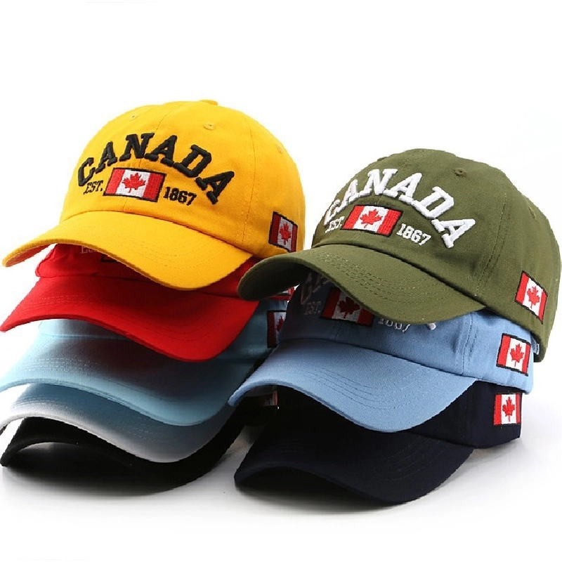 Old Fashion Letter Embroidery Soft Top Baseball Hat Men's Canadian Flag Soft Top Cap