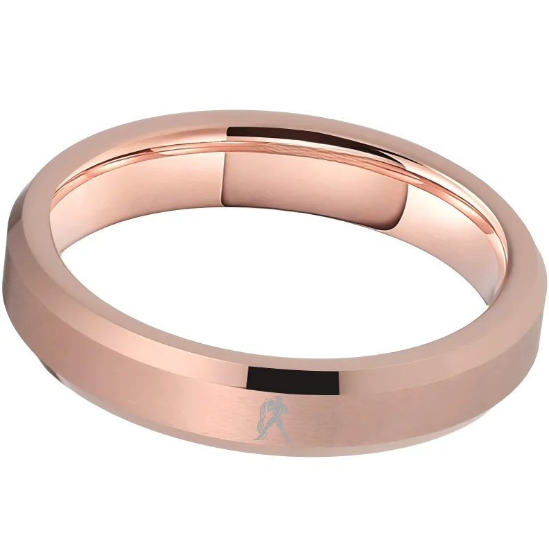 Beveled Edges Rose Gold Laser Etched Tungsten Carbide Rings Rose Gold Aquarius Couple Wedding Band 4MM 6MM 8MM