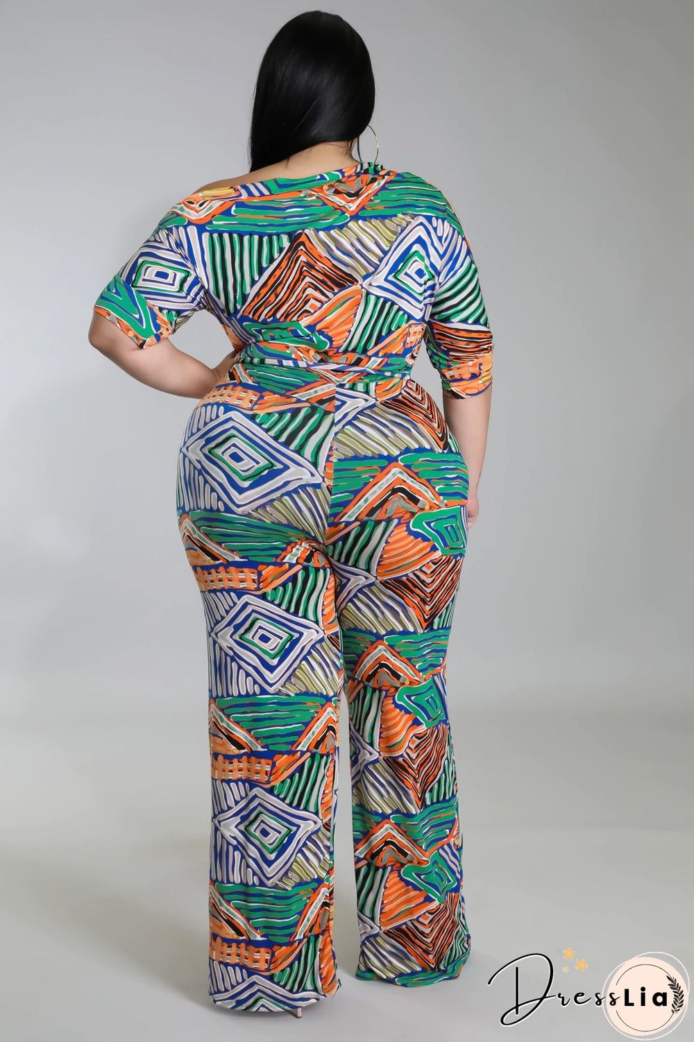 Off-the-shoulder Printed Plus Size Wide Leg Jumpsuit