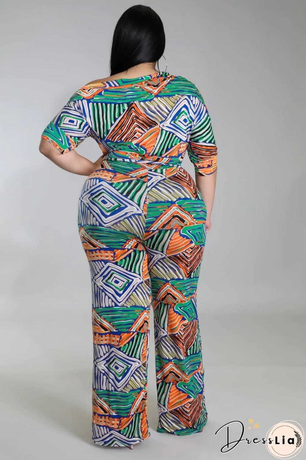 Off-the-shoulder Printed Plus Size Wide Leg Jumpsuit