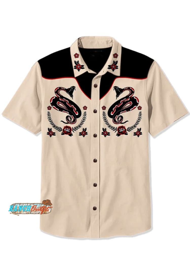 Men’s Retro Western Printed Shirt Apricot / S