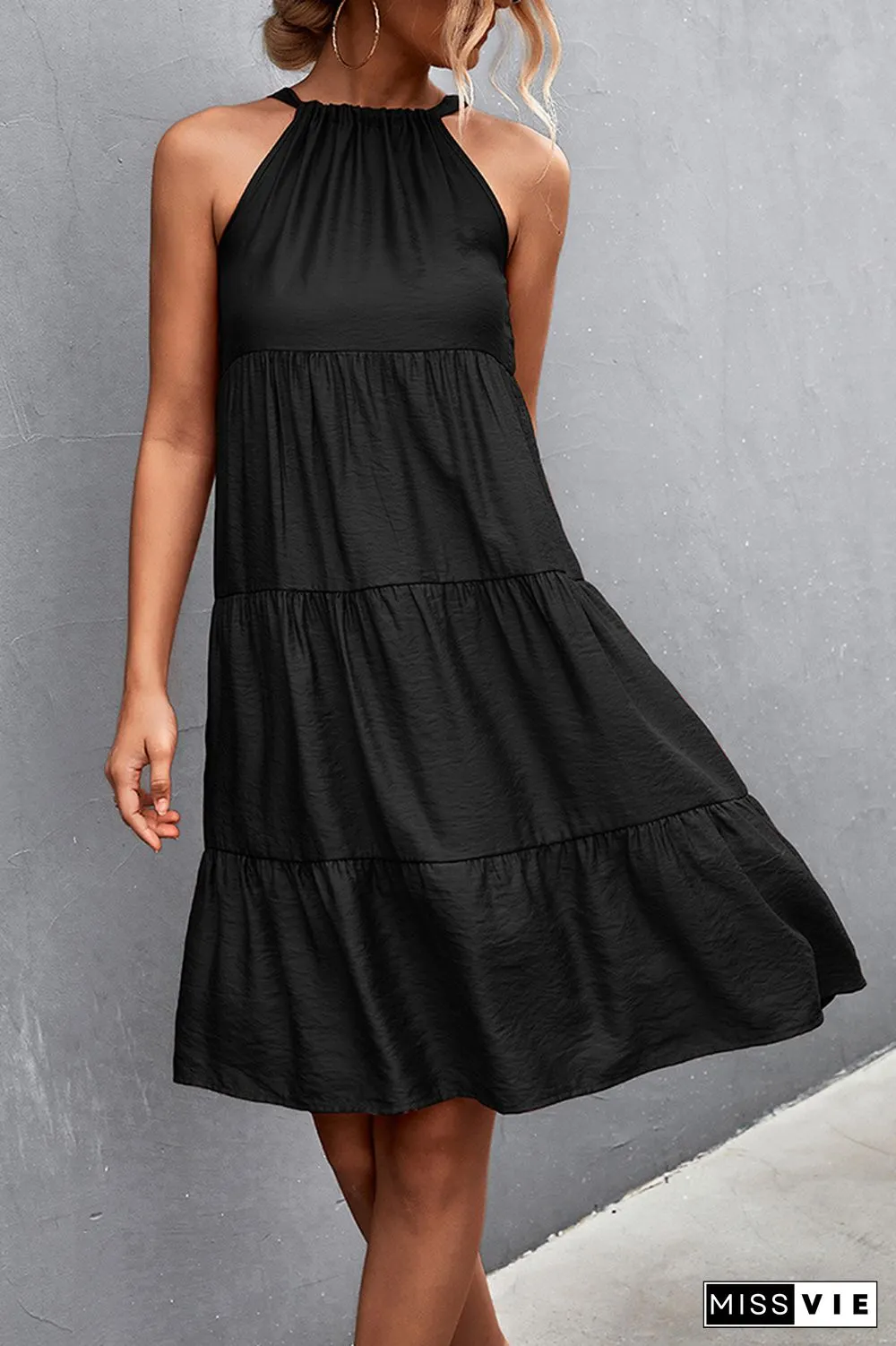 Solid Color Halter Sleeveless Midi Dress Wholesale