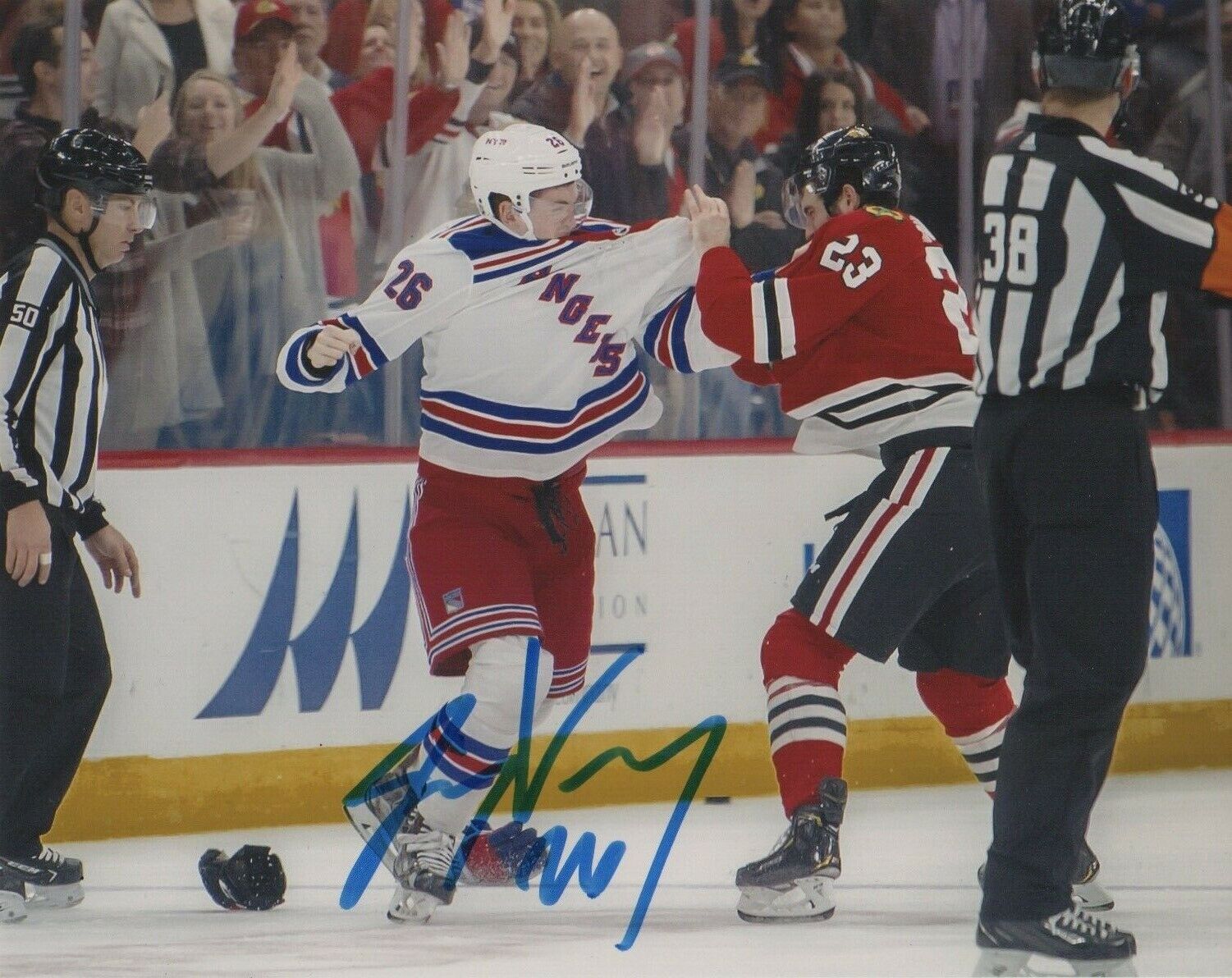 New York Rangers Jimmy Vesey Fight Autographed Signed 8x10 NHL Photo Poster painting COA