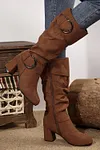 Women's Suede Double Buckled Side Zipped Mid-calf Boots