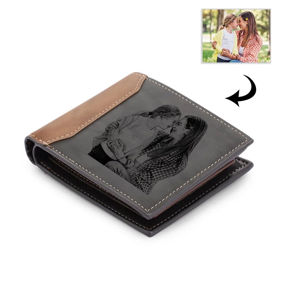 Gravierte Foto Brieftasche Leder Kurze Geldbörse  m1-t1 Kettenmachen