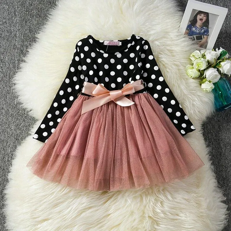 Striped Long Sleeve Kids Dresses for Girls Cotton Ball Gown Autumn Winter Party Children Clothing Kids Birthday Princess Dress
