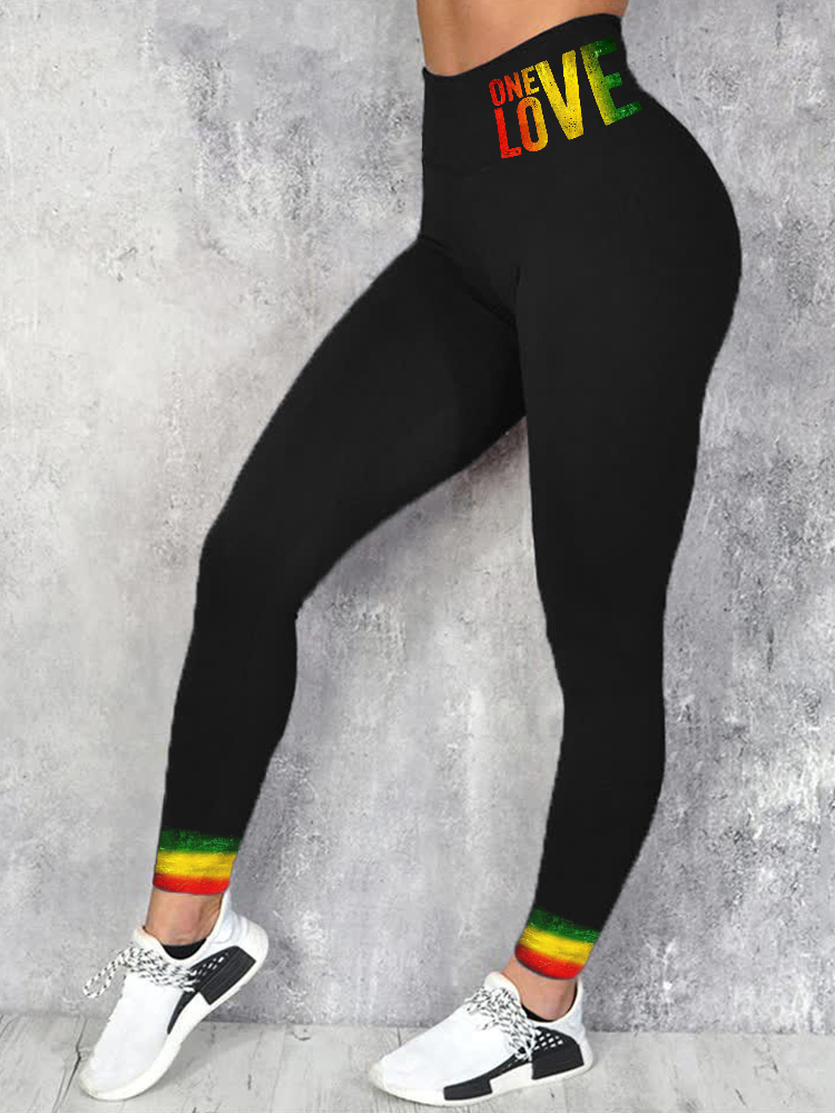 One Love Black Pride Rasta Hem Print Leggings wearshes