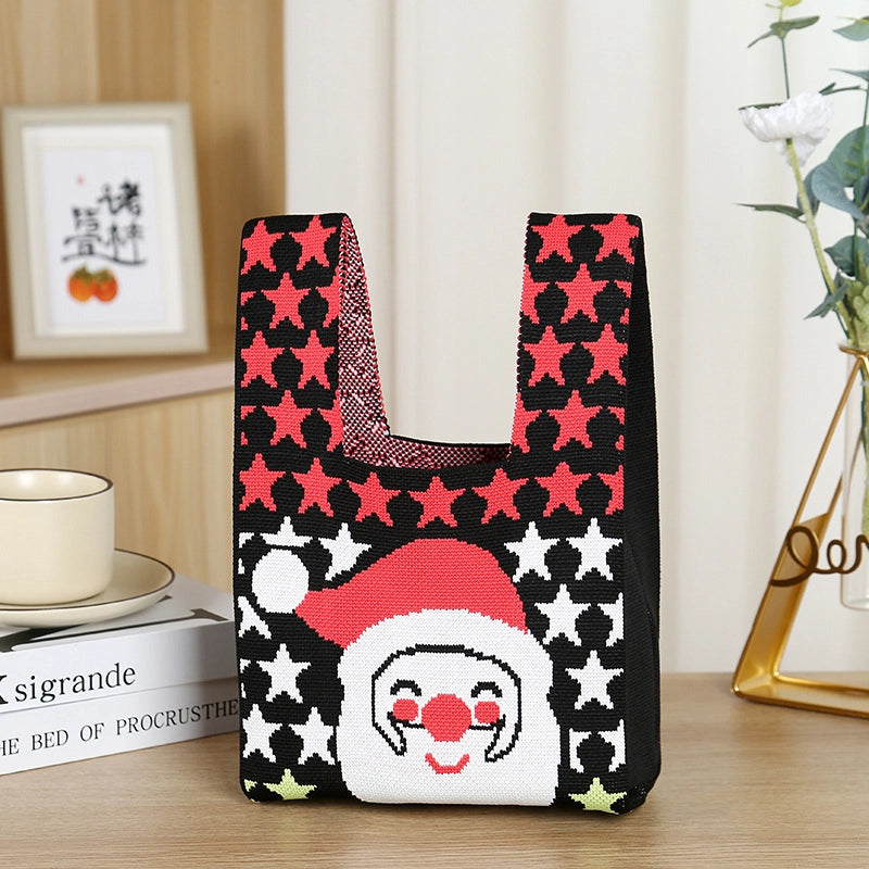Christmas Unisex Polyester Animal Christmas Tree Santa Claus Cute Square Open Handbag Tote Bag