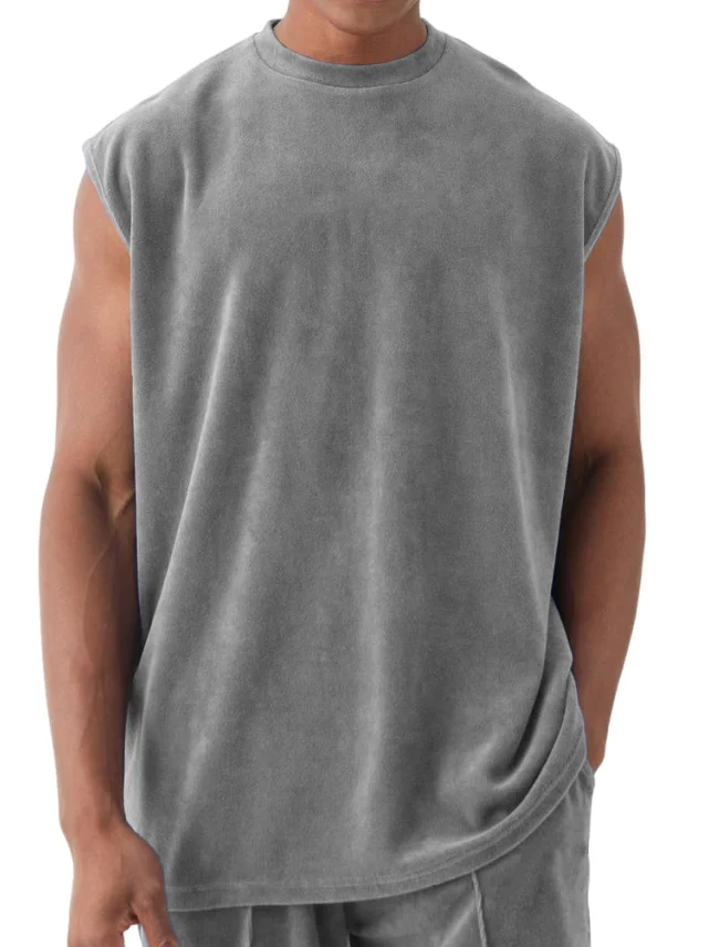 Men's Athleisure Suede Fabric Sleeveless T-Shirt