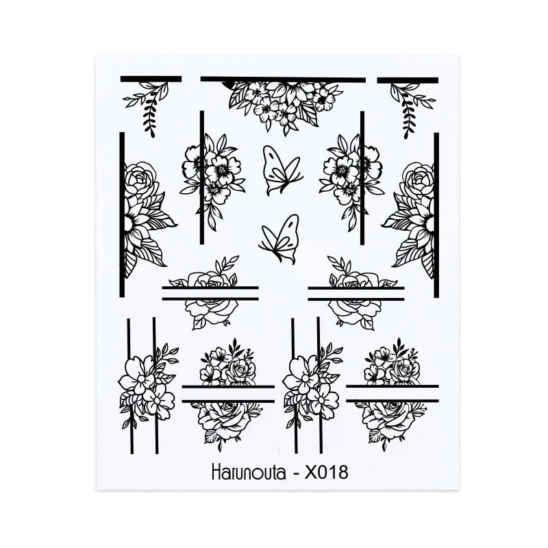 Harunouta Water Decals Ink Blooming Flower Leaves Transfer Nail Stickers Butterfly Love Heart Design Slider Watermark Decoration-Nail Inspo