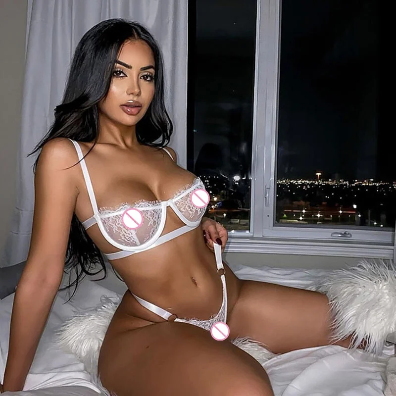 Ellolace Sexy Women's Underwear Lingerie Transparent Bra Low Cup Lace Underwear Set Lenceria Sexy Lingerie Set Bra And Panty Set