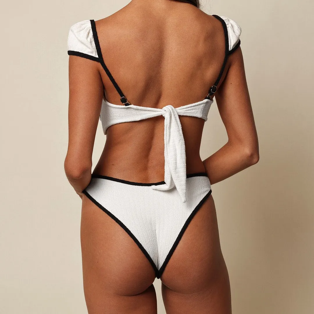 Churchf Solid-Color High-Waisted Bikini 2025 New Simple Split Swimsuit Lady Sexy Bikini