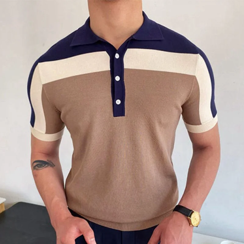 Uveng Uveng Men's New Spliced Knitted Shirt Short Sleeves Bump Body Repair Polo Shirt Men SY0046