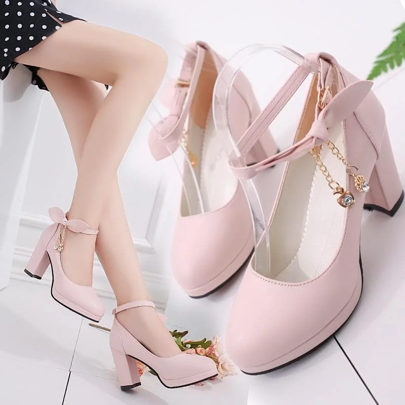 Black/Beige/Pink Sweet Bow High Heels Shoes SP14160
