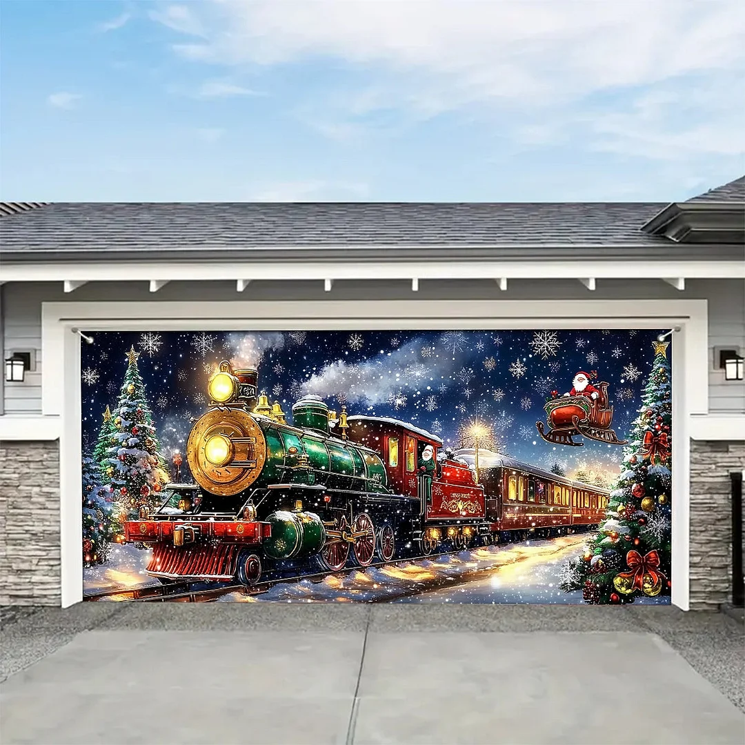 Garage Door Banner Decoration - Winter Wonderland Express A Magical Christmas Train with Santa