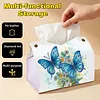 Blue Butterfly DIY PU Diamond Painting Tissue Box Kit Desktop Tissue Holder with Rhinestone Diamond Desk Decorative Tissue Box for Adults Desktop Storage Organizer