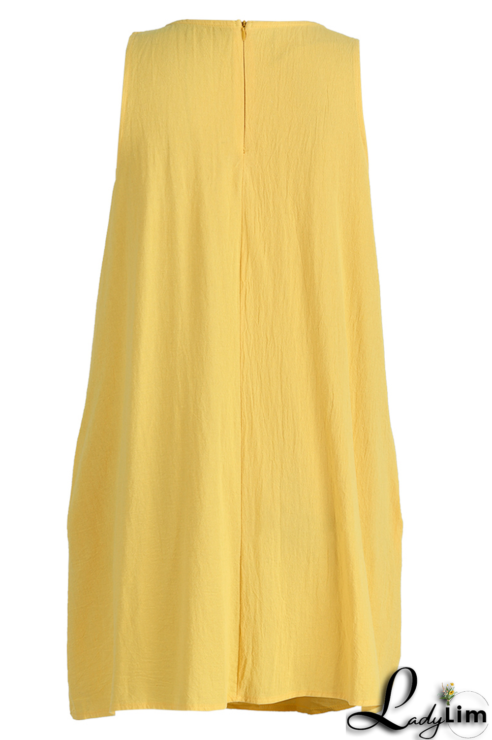 Yellow Casual Solid Patchwork O Neck Straight Dresses