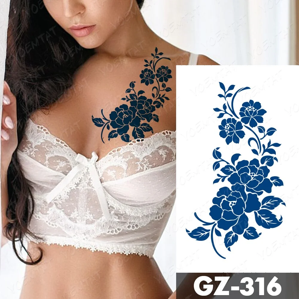 Sdrawing Lasting Ink Tattoos Body Art Waterproof Temporary Tattoo Sticker Butterfly Fairy Tatoo Arm Fake Feather Rose Swallow Tatto