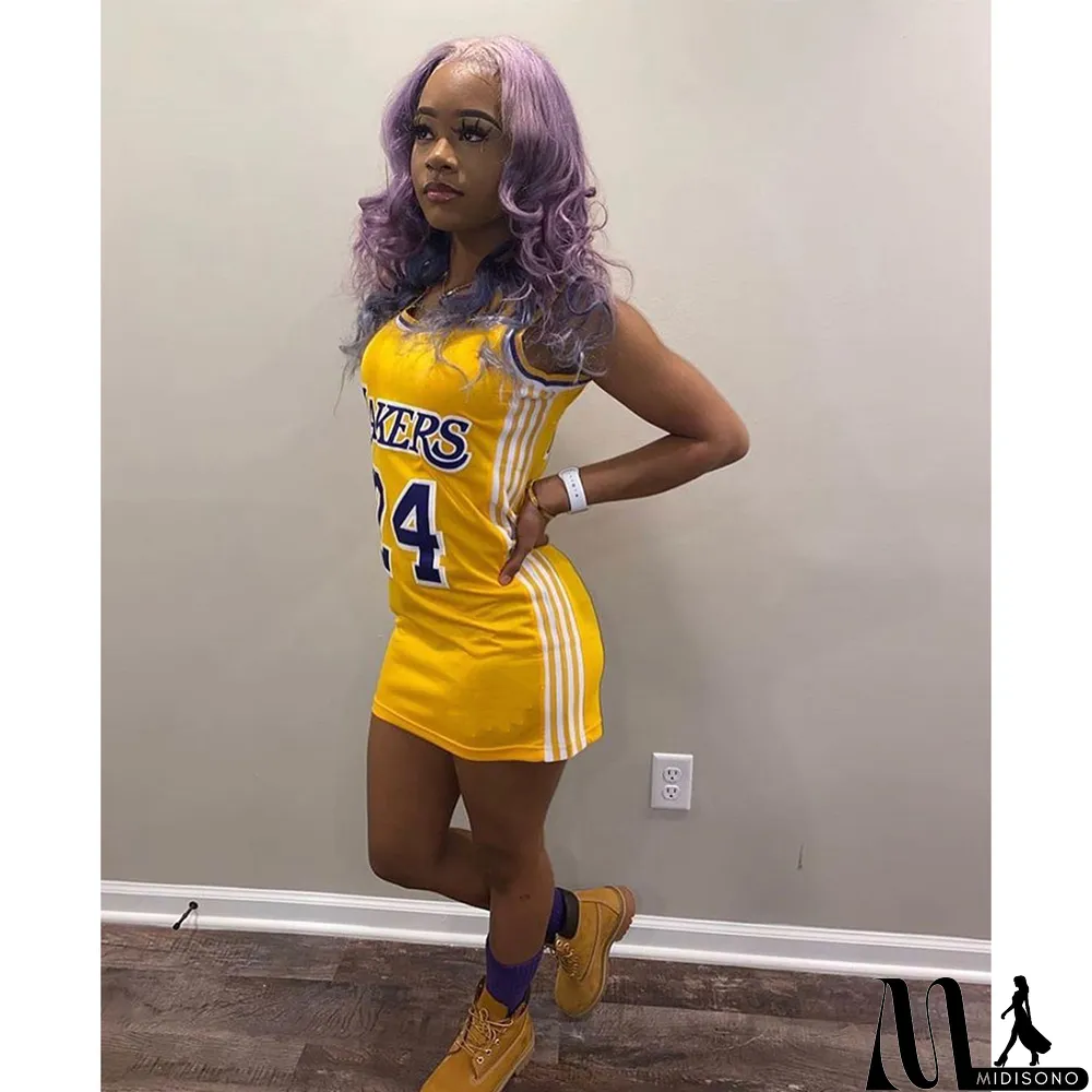 MidiSono - Casual Sports Printed Mini Jersey Dress