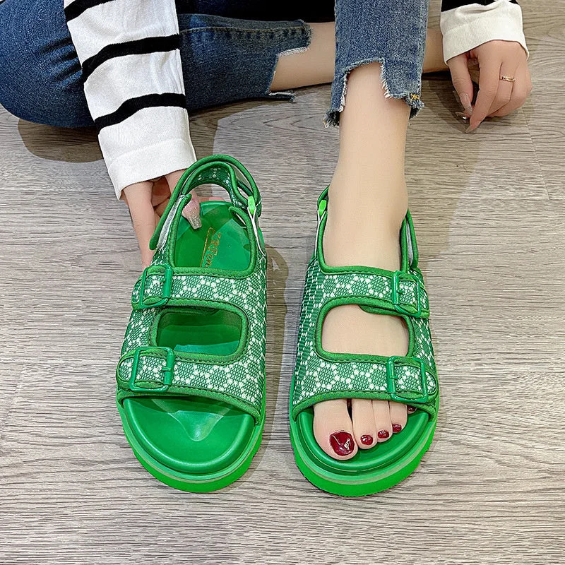 Women Casual Polygon Stripes Velcro Sandals