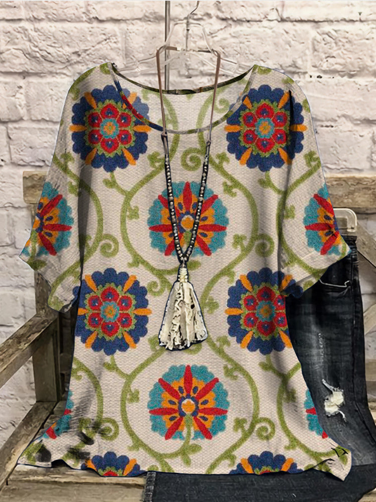 Women Long Sleeve V-neck Graphic Floral Printed Top