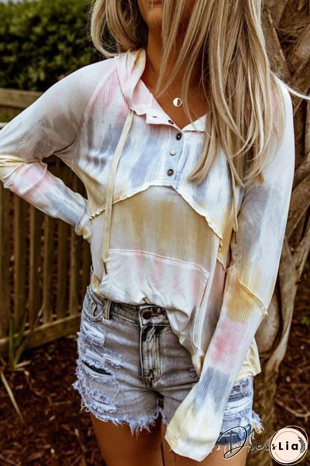 Long Sleeve Tie-dye Hooded T-shirt (2 Colors) P13354