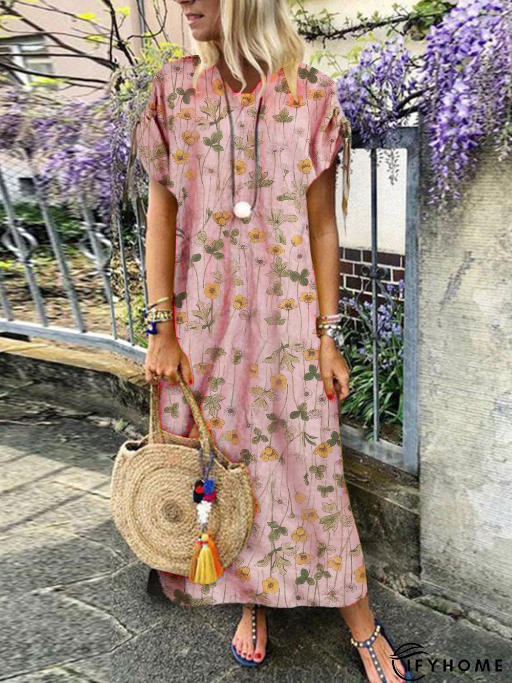 Casual Cotton-Blend Short Sleeve Weaving Dress | IFYHOME