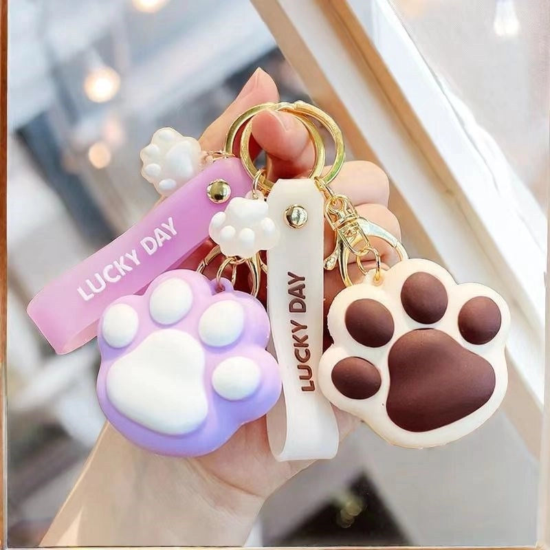 Cute Paw Print Silica Gel Unisex Bag Pendant Keychain