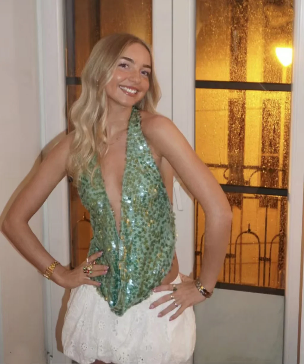 Sdrawing Sdrawing Spring And Summer New Hot Deep V Lewd Hanging Neck Sling Sexy Bareback Holiday Style LX0142