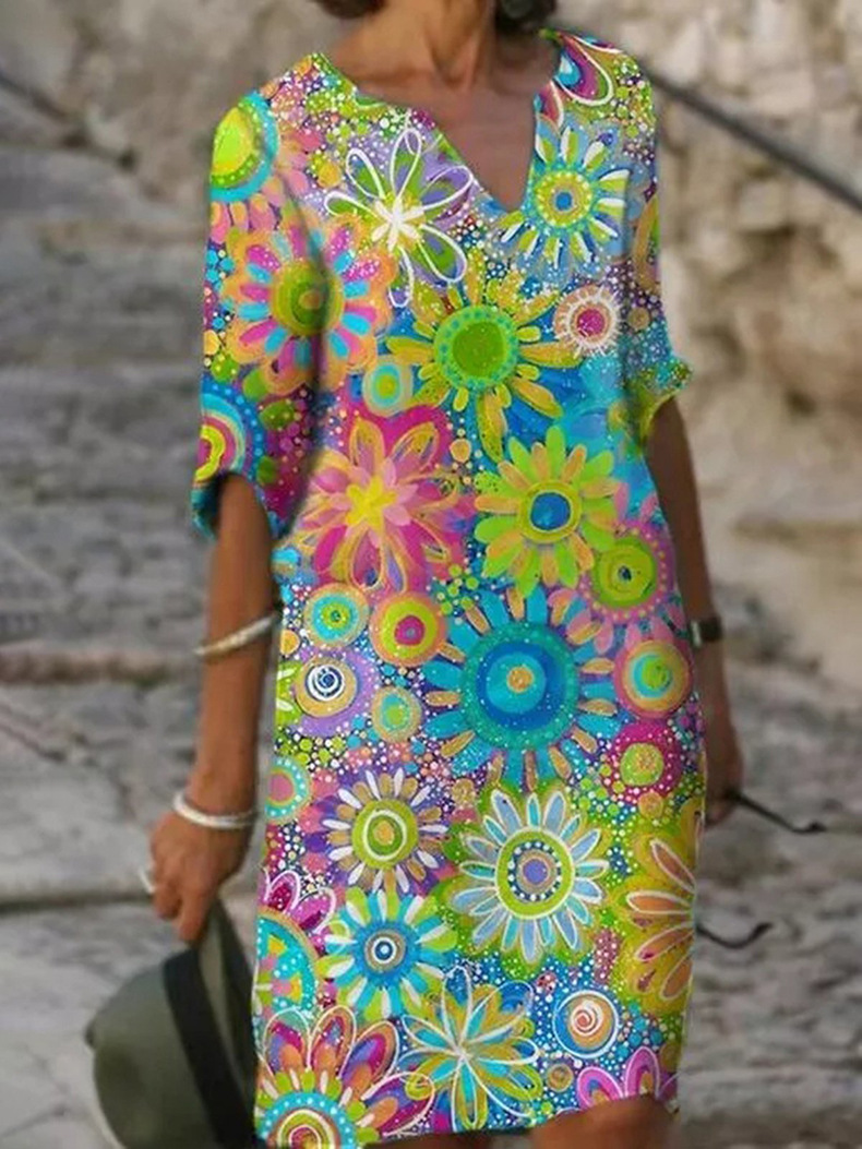 Floral print V-neck summer/autumn dress
