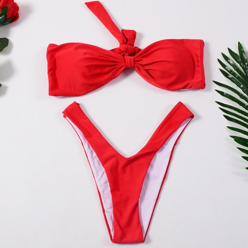 ZTVitality Sexy Bikinis Red Bikini 2019 Hot Sale Strapless Bandage Thong Swimsuit Backless Bow Swimwear Women Brazilian Biquini