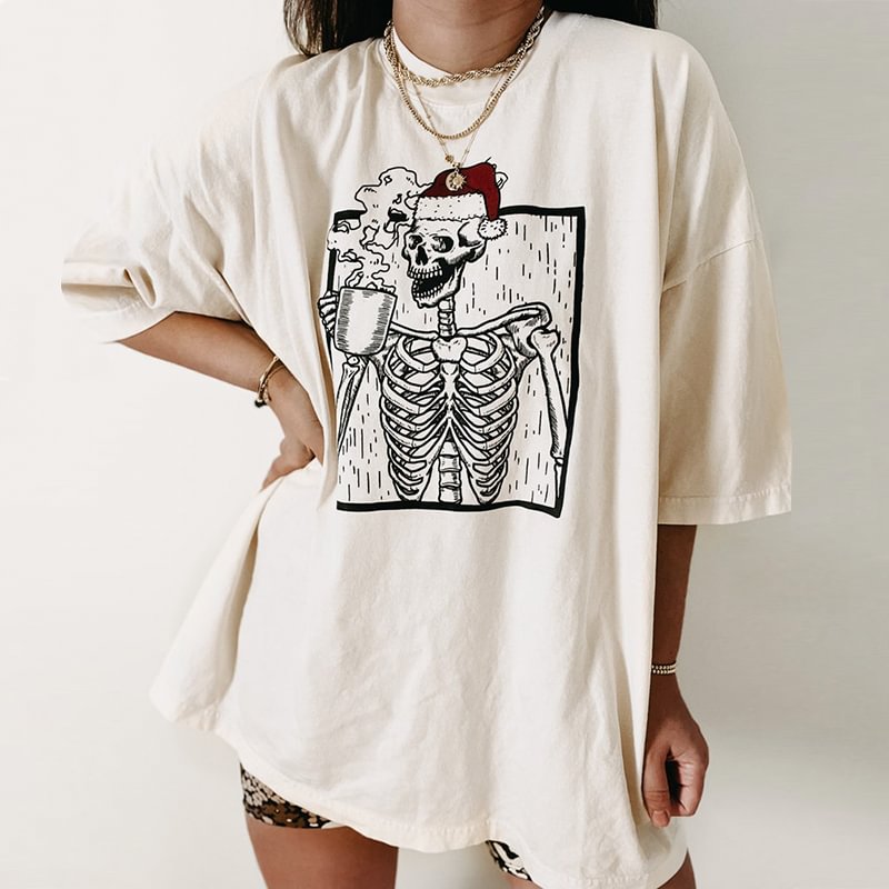   Drinking Tea Skull Print Women's T-shirt - Neojana