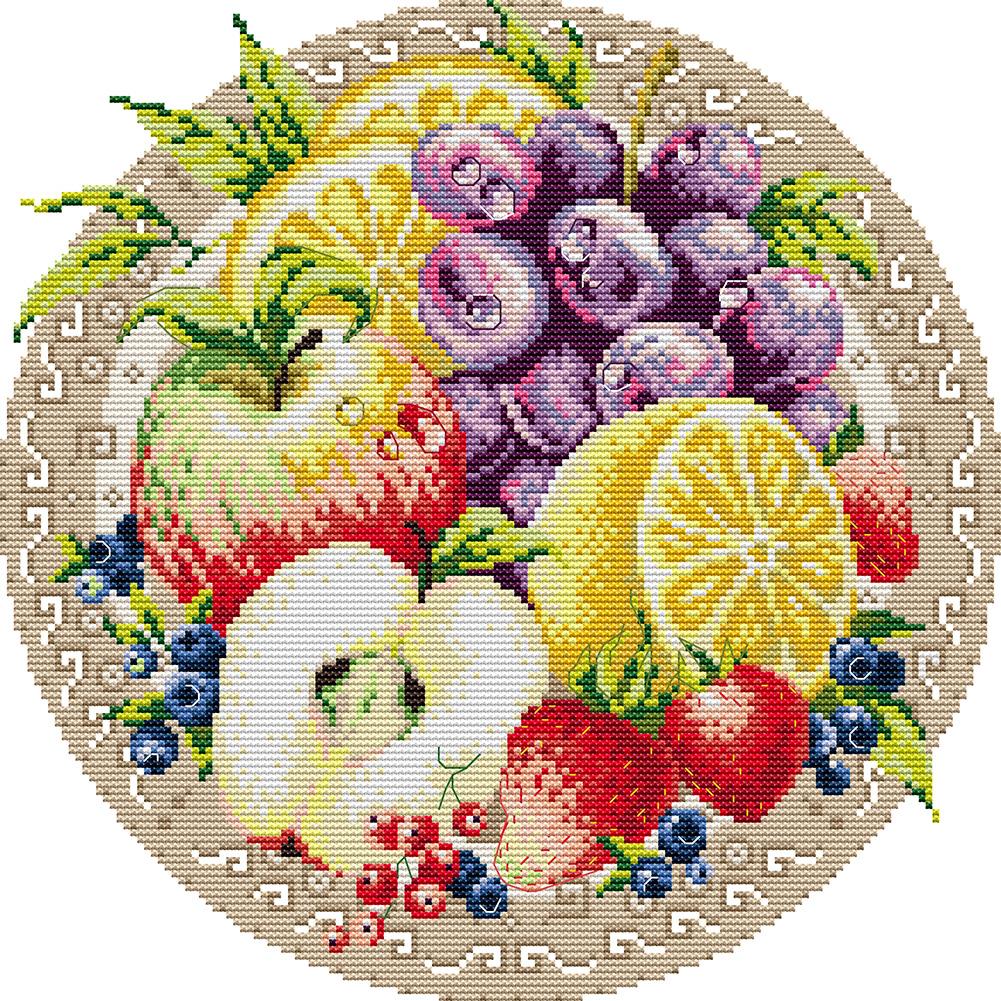 

34*34CM - 14CT Stamped Cross Stitch - Fruit Disc-Apple, 501 Original