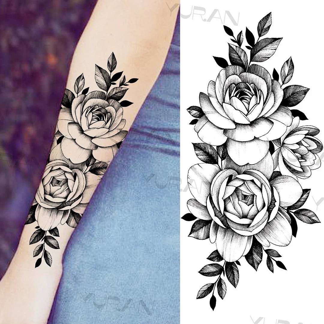 Sdrawing Rose Flower Temporary Tattoos For Women Realistic Snake Butterfly Flora Fake Tattoo Sticker Arm Body Waterproof Tatoos