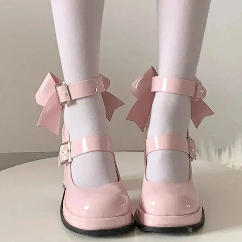 Aiertu - Dollhouse Ribbons Pink Heels Mary Janes Shoes Kawaii Academia Y2K Cottagecore Coquette Fairycore Dollette Princesscore Aiertu