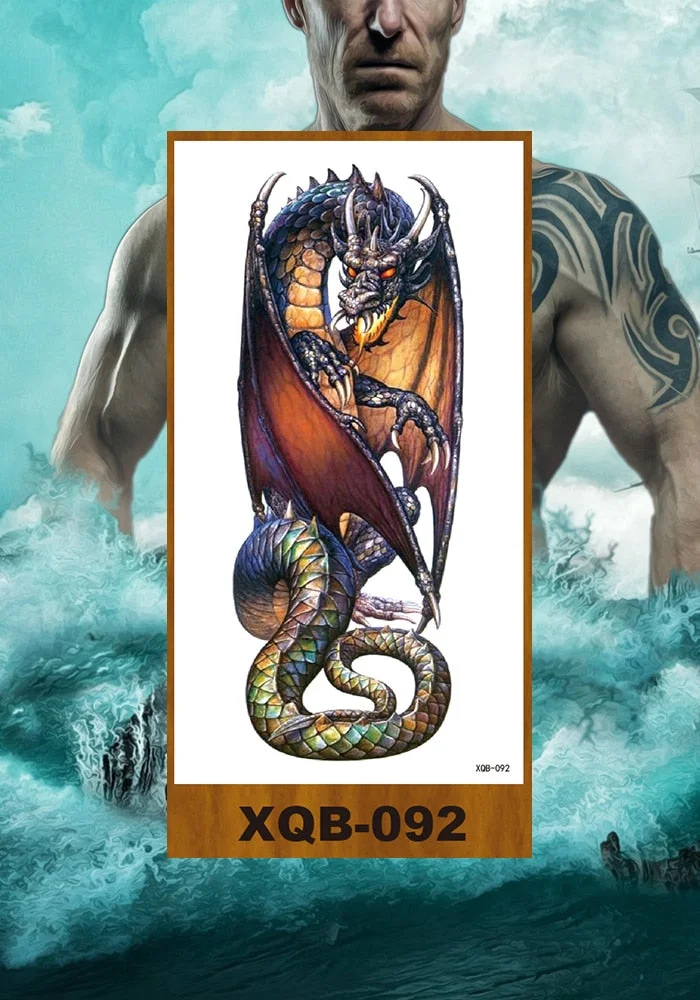 Temporary Tattoos Stickers Vajra Skull Night Demon Crow Mythical Beast Men Women Girl Flower Arm Chest Fake Tatoo Semi Permanent