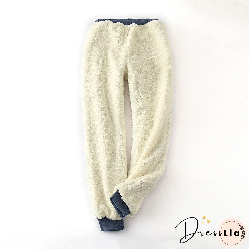 Winter Lambskin Thicker Elastic Waist Pants Loose Solid Color Cotton Harem Pants Women Casual Warm Trousers