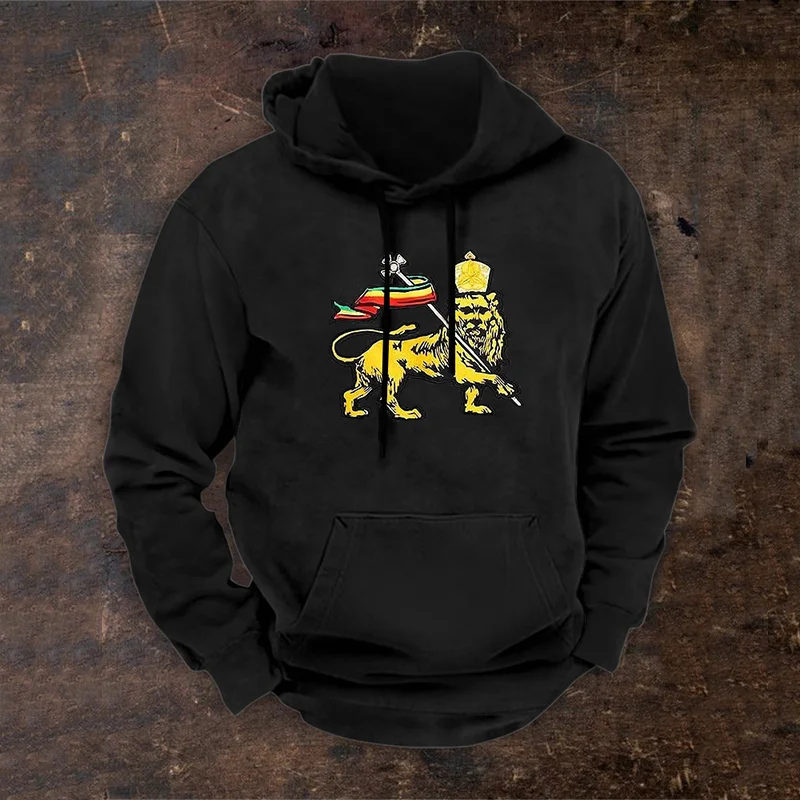 Vintage Reggae Lion Of Glory Embroidery Art Hoodie