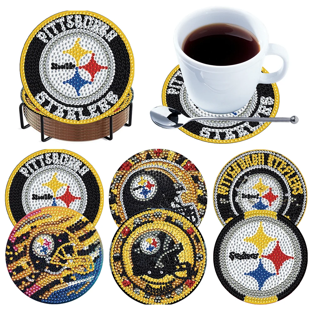 Pittsburgh Steelers 6pcs DIY Diamond Painting Acrylic Coasters Holder for Beginner Adult