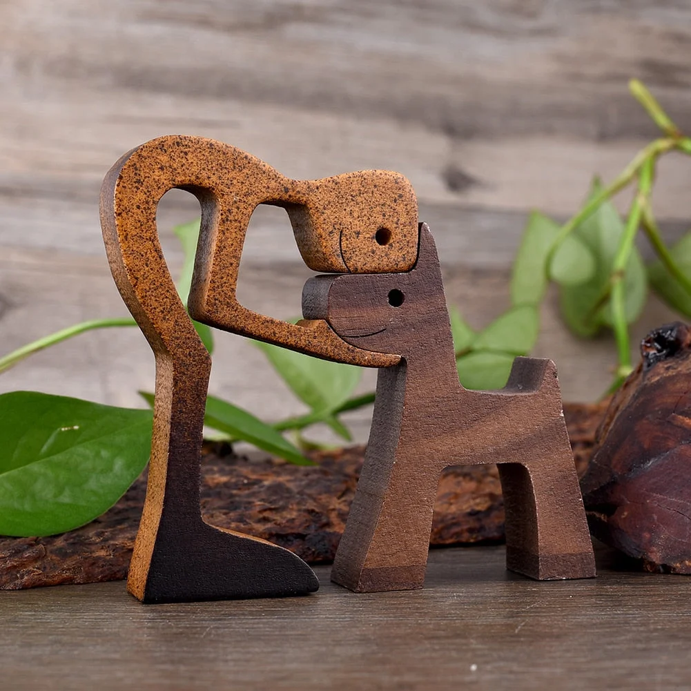 Handmade Wood Dog Decor Sculptures Craft Creative Figurine Ornement Decoration For Bedroom Home Office Decor Gift Natural