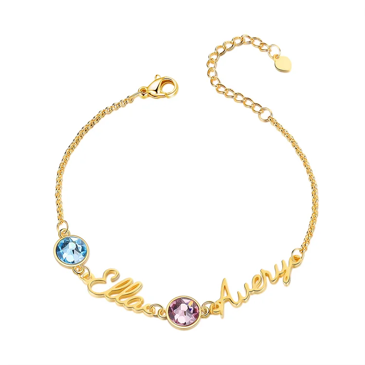 Personalized 2 First Name Charm Bracelet with 2 Birthstone